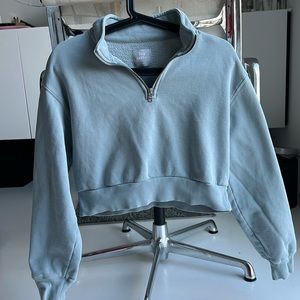 TNA blue cozy AF fleece cropped 1/4 zip